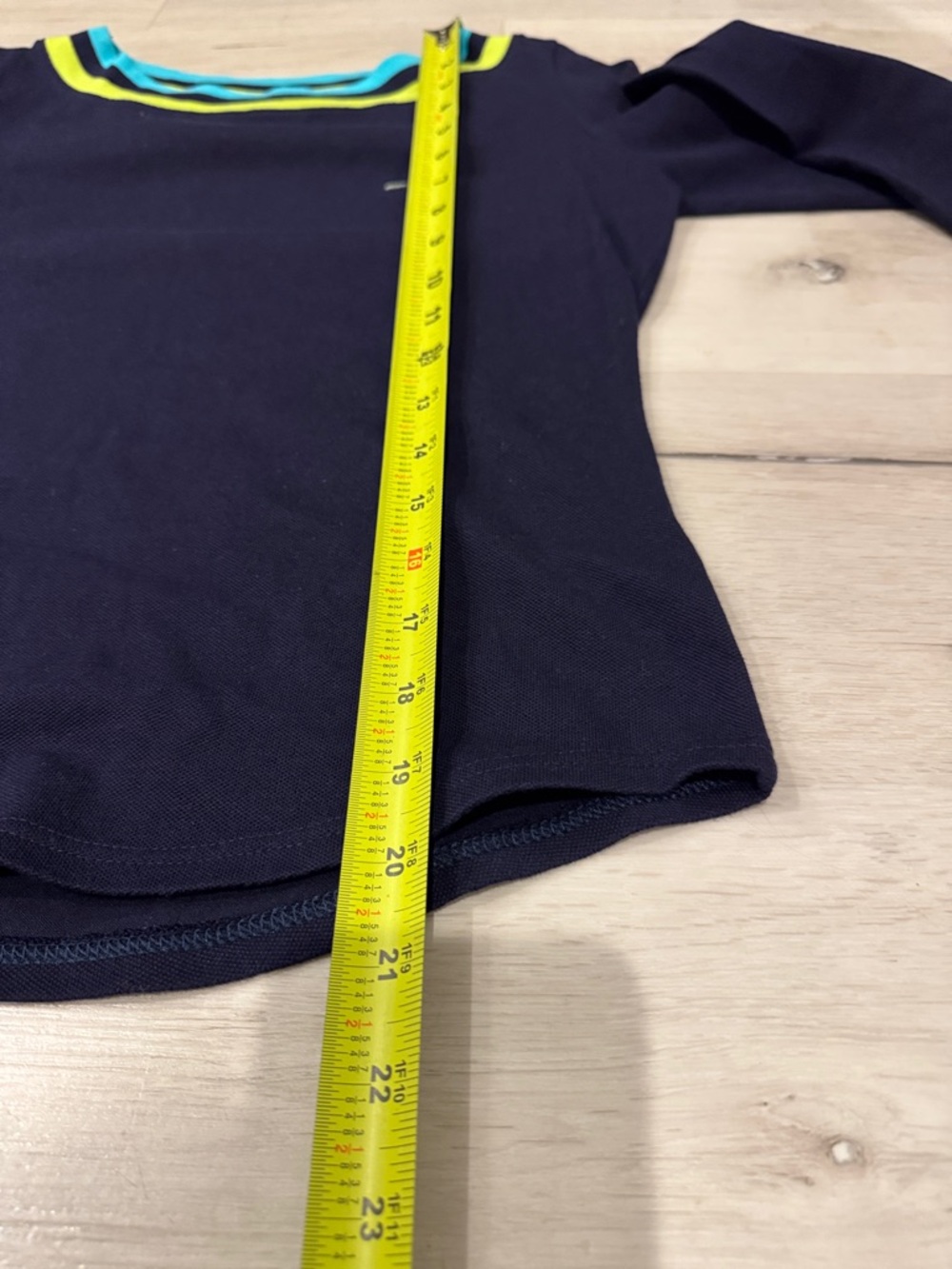 Lacoste Navy 3/4 Sleeve Top with Bright Blue and Lime Trim - Picture 8 of 8